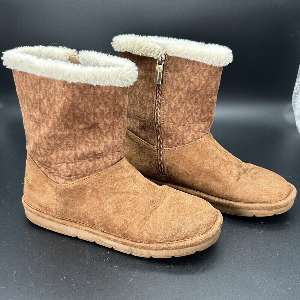 Michael Kors Boots Girls Size 4 Brown Faux Suede & Fur Ankle Zipper MK